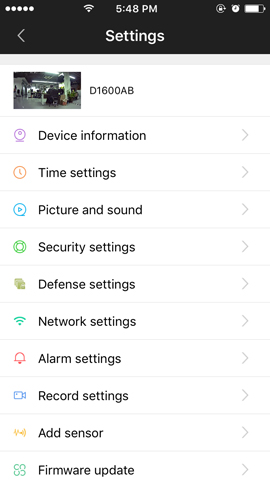 All camera's settings on Yoosee App
