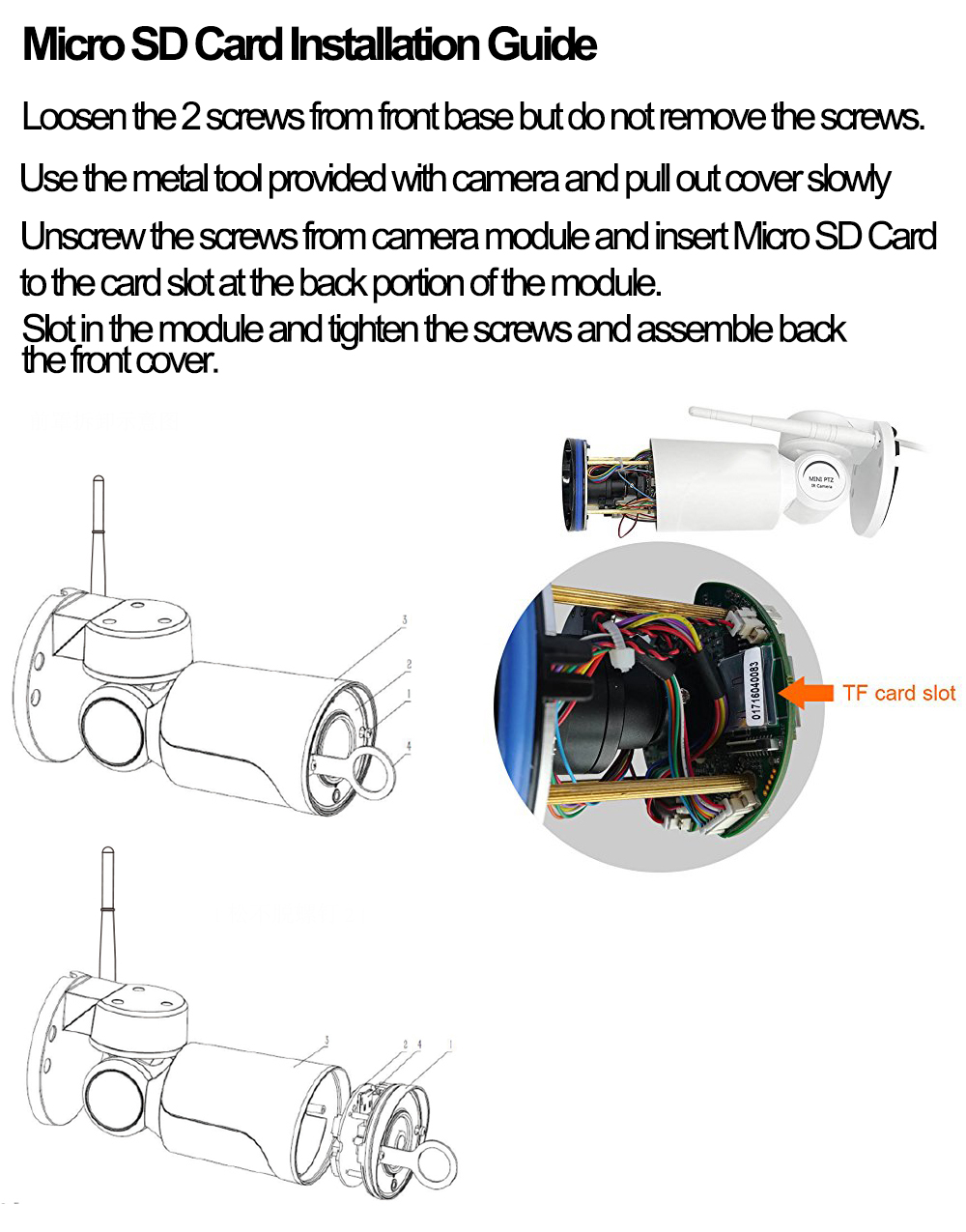 Tutorial of how to insert microSD/TF memory card to D1800C security camera