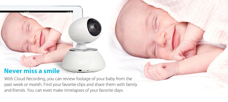 With Cloud recording, you can review footage of your baby from the past week or month. Find your favorite clips and share them with family and friends. You can even make time lapses of your favorite days.