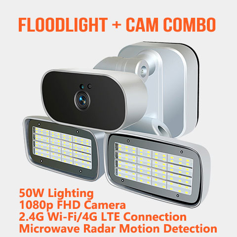 Solar Powered 1080p Wi-Fi/4G Outdoor Floodlight with Camera