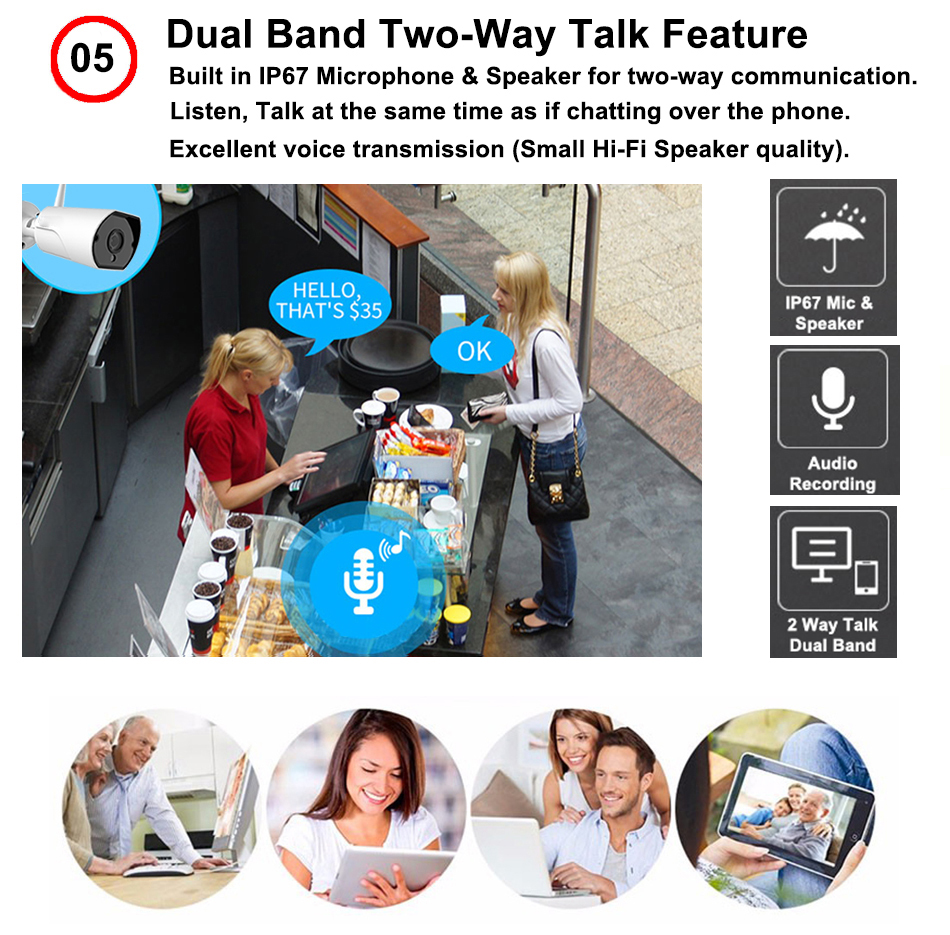 Dual band two way talk feature, built-in IP67 microphone and speaker for two-way communication. Listen, talk at the same time as if chatting over the phone. Excellent voice transmission (small Hi-Fi speaker quality).