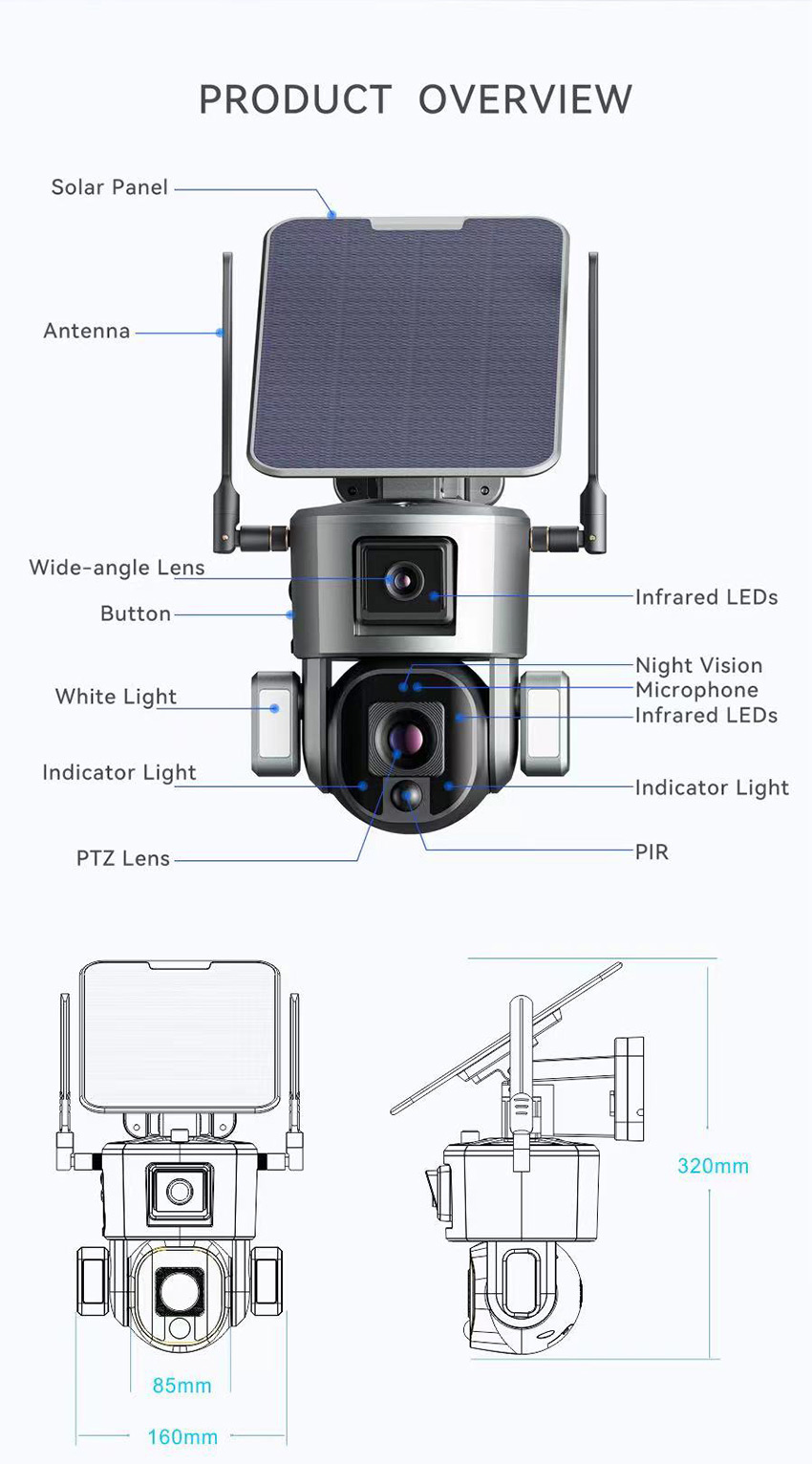4G/Wi-Fi PTZ Security Camera Structure Detail