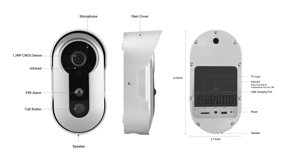 Outdoor Wireless Doorbell Camera with Battery