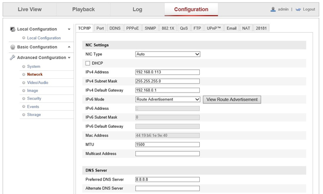 Hikvision DS-2CD2032-I Web Interface