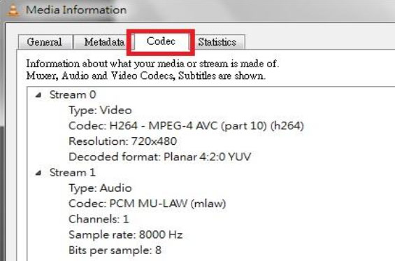 Codec Information on VLC